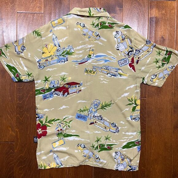 Uluwatu Casual Hawaiian Surf Beach Tan Multicolored Button Front Shirt Men's M - Picture 5 of 10